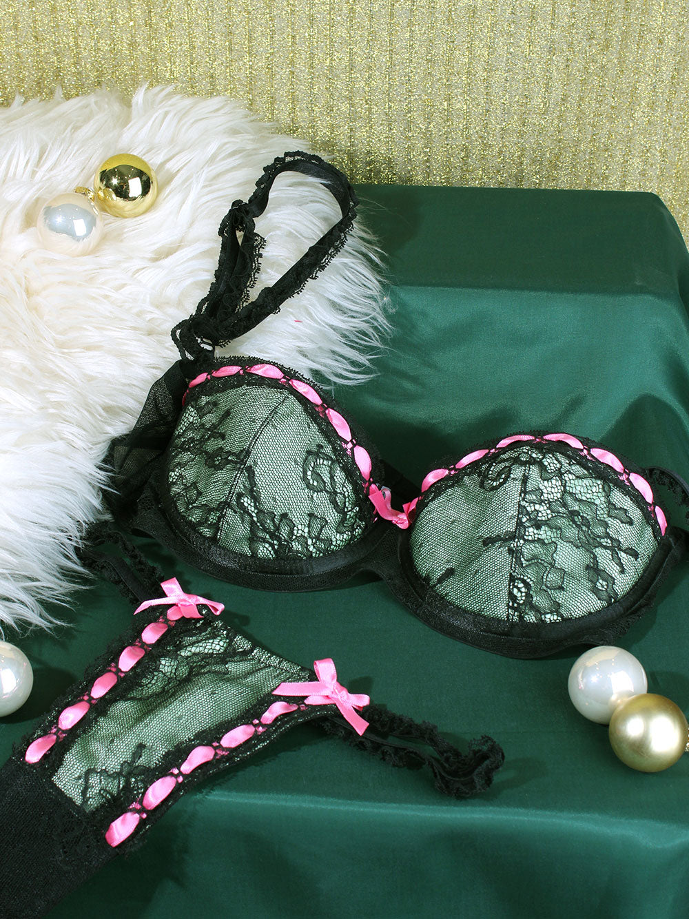 GREEN AND BLACK LACE SET