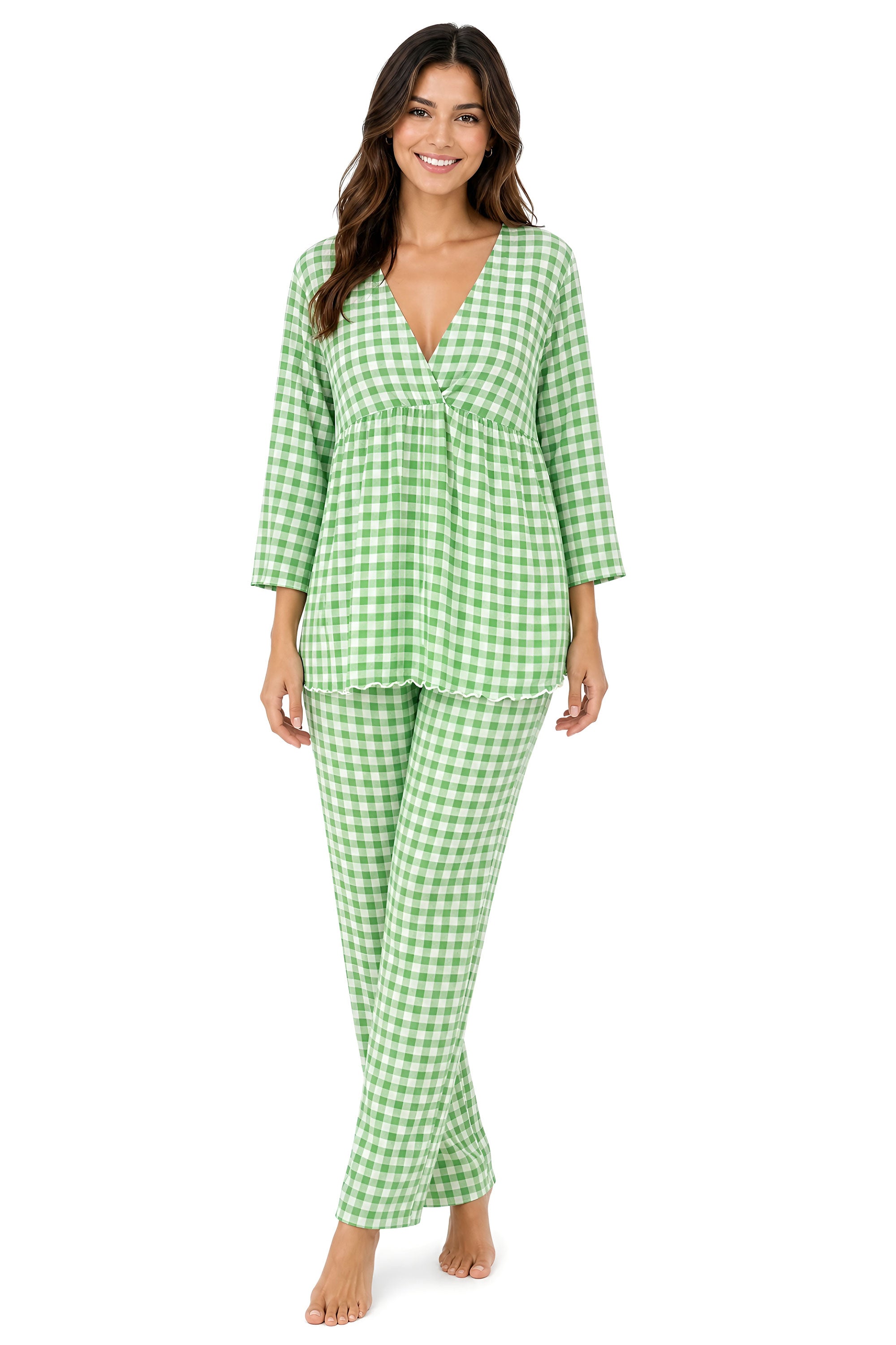 Vichy V-neck Pajama Long
