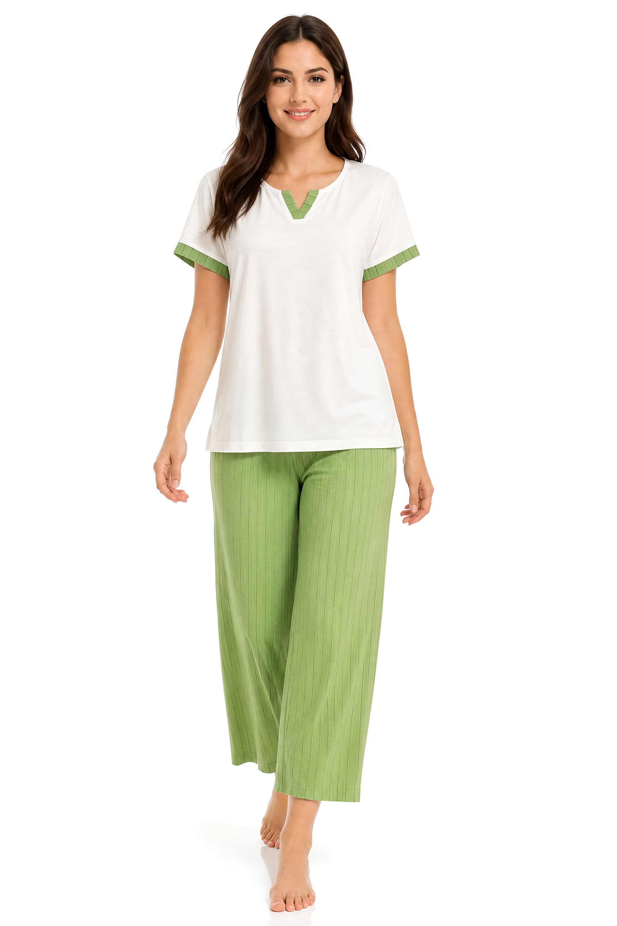 White Smoke Women's Sage Green Short Sleeve Pajama Set