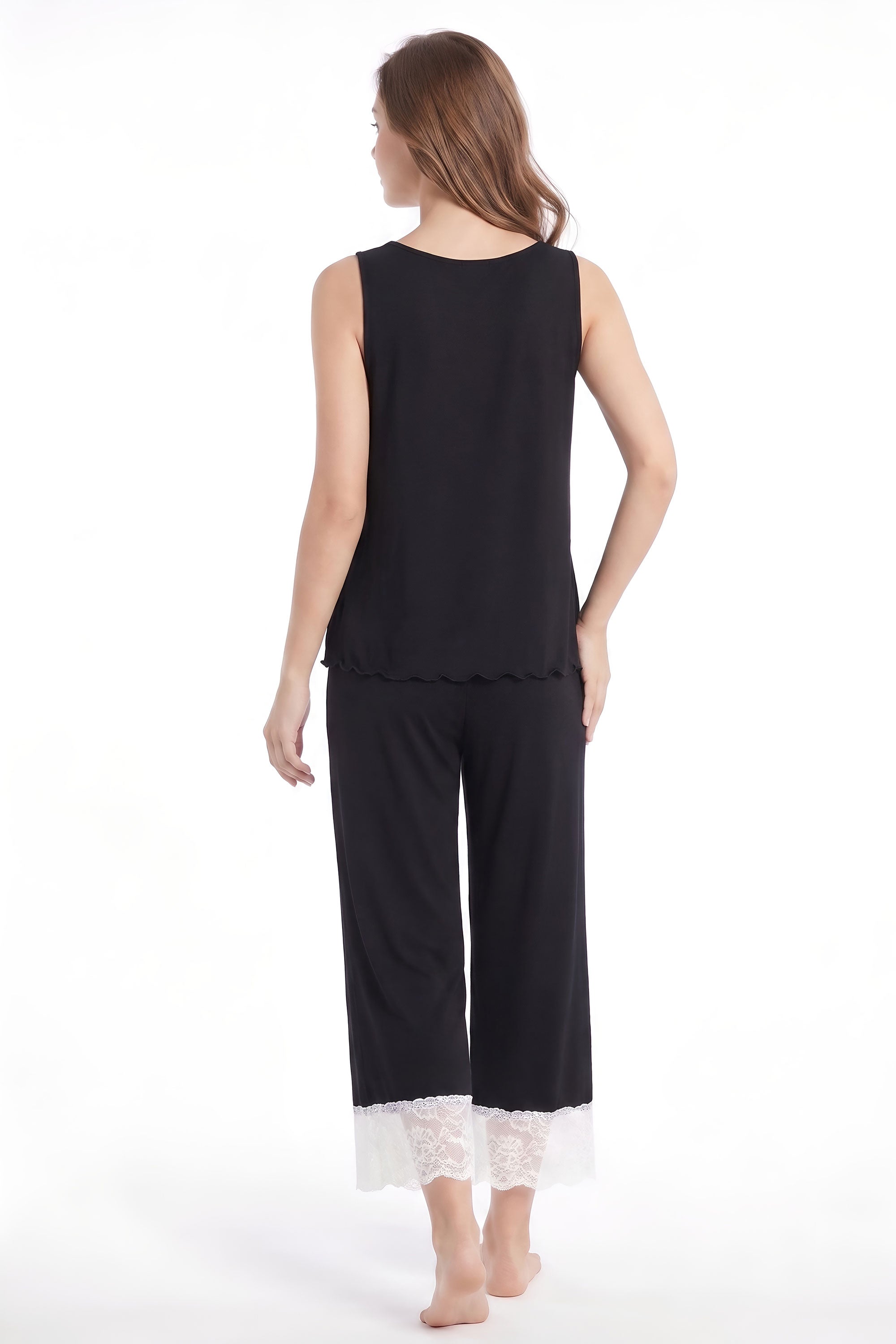Relaxed Fit Pajama Set With Lace Details