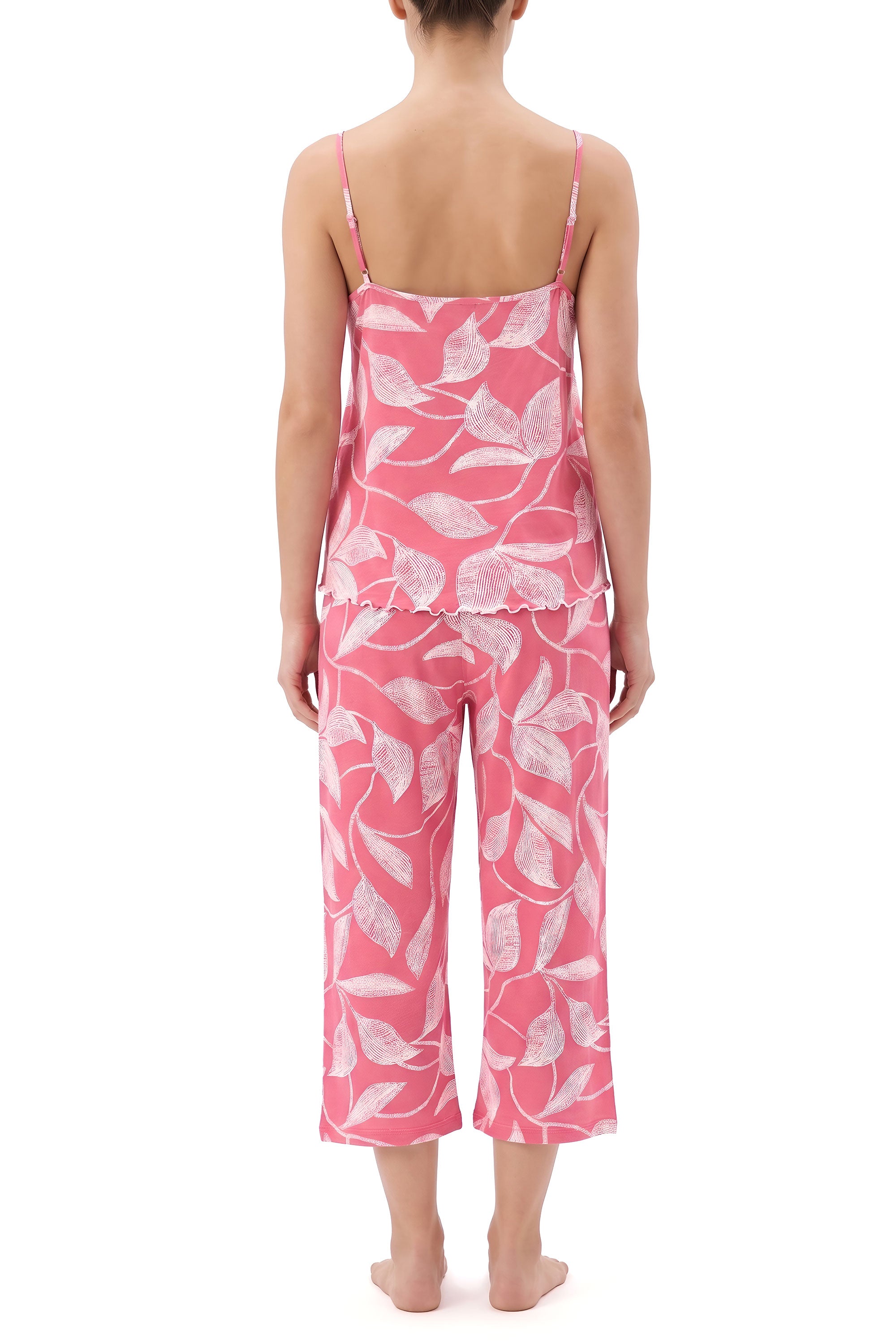 Pink Floral Print Cropped Pajama Set